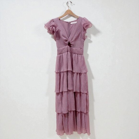 NWT ASTR Emporia Purple Pleated Tiered Midi Dress - Picture 2 of 10
